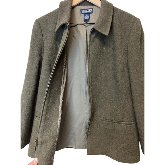 Land’s End Women’s Short Zip Collared Jacket Olive Green Wool Blend Size 12 - Picture 5 of 15